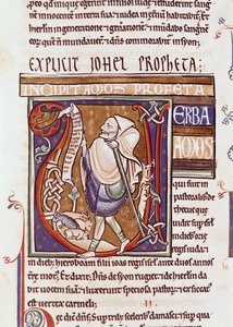 Ms 1 fol.194v Historiated inicial V representando Amos, da Bíblia de Souvigny