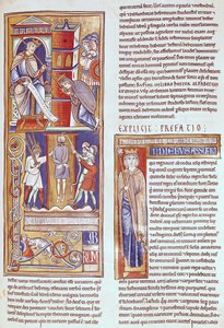Ms 1 fol.284r Ester e Assuero e o enforcamento de Hamã, da Bíblia de Souvigny de French School
