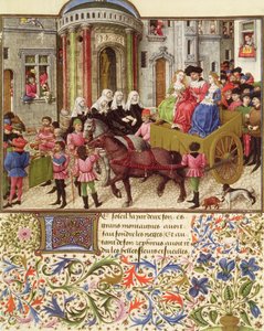 Ms 2617 Teseu faz uma entrada triunfal em Atenas, de La Teseida, por Giovanni Boccaccio (1313-75) 1340-41 de French School