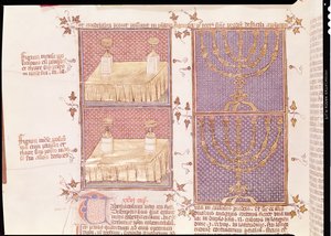 Ms 290 Tome 1 f.89v Tabela de ofertas e a menorah, de Postilles sur la Bible de Nicolas de Lyre