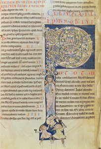 Ms 2 fol.3v t.1 Historiated inicial &39;P&39;, da Bíblia do Mosteiro de Saint-Andre aux-Bois