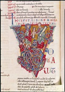 Ms 2 fol.41v Historiated Inicial V representando uma cena do livro de Levítico, da Bíblia de St. Benigne