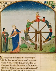 Senhora 3045 fol.22v Boethius com a roda da fortuna, da consolação da filosofia, traduzido por Jean de Meung de French School