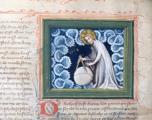 Ms 313 Deus criando o mundo, em miniatura da Bíblia des Grands Augustins, 1494