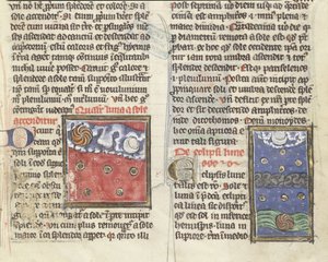 320 Fol.197r Eclipse lunar e movimentos dos planetas, de "De Natura rerum" de Thomas van Cantimpre (1201-72) (vellum) de French School