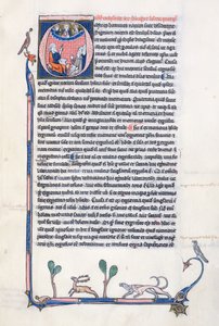Ms 3458, historiated inicial O retratando o antigo filósofo grego Aristóteles, ensinando um grupo de clérigos da Europa Ocidental e apontando para cima em direção a Deus no céu (caneta e tinta e têmpera de French School