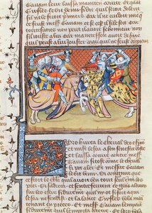 Ms 3479 t.1 fol.539 Quando os cavalos se chocam, do Livro de Messire Lancelot du Lac de French School