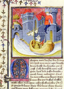 Ms 3480 Knight escapando de um castelo com a ajuda de uma senhora, do Livre de Messire Lancelot du Lac de French School