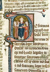 Ms 376 f.320 Historiated D inicial descrevendo um sacerdote abençoando um casamento, de Les Gregoriennes de French School