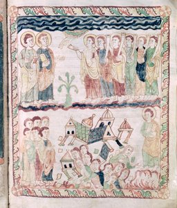 Ms 386 fol.25r Anjos com Trombetas e a Terra Tremendo, do Apocalipse de São João de French School