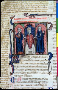 Ms 394, Ilustração do Digeste representando a dissolução de um casamento por um bispo, de French School
