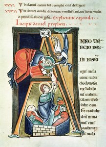 Ms3 fol.233 A inicial de Historiated A descreve Daniel no Lions Den, da Bíblia de Saint-Sulpice de Bourges