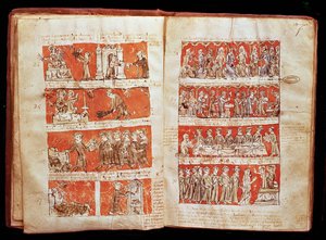 Ms 408 Cenas da vida dos alunos no Colégio da Santíssima Virgem em Paris, a partir dos estatutos do Colégio de Hubant, 1387 de French School
