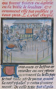 Ms 5190 f.88 Um torneio em Londres: Jousting, de Froissarts Chronicles de French School