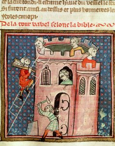 Ms 59 fol.17r A construção da Torre de Babel, da Bíblia Historiale por Guiart des Moulins