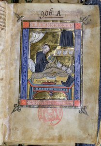 Ms 753 Fol.9 Monk escrevendo em sua cama, de Flores Bernardi por Guillaume de Tournai de French School