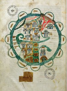 Ms 782 fol.16v. Mapa do mundo na forma de um globo, em miniatura de Grandes Chroniques de Philippe le Hardi