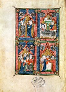 Ms 87 fol.16 A Anunciação, a Natividade, a Adoração dos Magos e a Purificação, das Horas de Mahaut d&39;Artois de French School