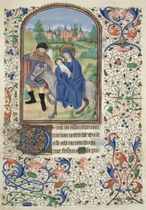 Ms Euing 4 f.55r A fuga para o Egito, das horas de Glasgow, c.1450-60 de French School