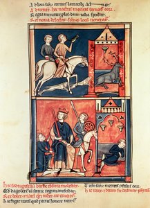 Sra. Pe 1098 Uma caçada e um rei, possivelmente Dagobert I (632-39) em seu trono, da Vida e Milagres de St. Denis de French School