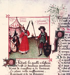 A Sra. Pe 12476 Judith e Holofernes e Joana d&39;Arc (1412-31) de Le Champion des Dames de Martin le Franc (1410-61) 1451 de French School