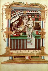 Senhor Pe. 1537 Cristo, o Farmacêutico com Adão e Eva, das Canções Reais sobre a Concepção Coroada de Puy de Rouen de French School