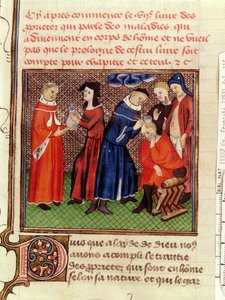 Sra. Fr 22531 Fol.115 O Exame de Urina e a Cura de Feridas, de Le Livre des Propriets des Choses por Barthelemy lAnglais, c.1410-15 de French School