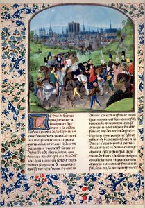 Fr. 2645 fol.321v Entrada de Young Louis II de Anjou em Paris, de Froissarts Chronicle de French School