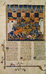Sra. 352 fol. 49v Cena de batalha, da biografia de Godefroi de Bouillon, Uma história dos santos ocidentais de French School