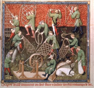 Sra. 616 fol.53v Homens com redes, do Livre de la Chasse por Gaston Phebus de Foix (1331-91) início do século XV de French School