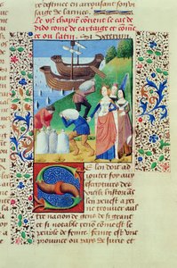 Ms Hunter 208 f.67r Dido embarca em Sychaeus Treasure, de The Fall of Princes, de Giovanni Boccaccio (1313-75) 1472 de French School