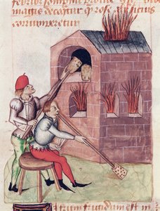 MS 993 L.9.28 sopradores de vidro f.138r, a partir do Tratado de ervas por Dioscoride de French School
