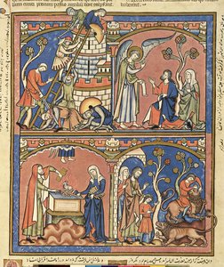 Ms M 638 fol.14r Abimelech e Samson, da Morgan Picture Bible, c.1244-54 de French School