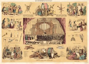 Instrumentos musicais (litografia a cores) de French School