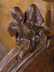 Músico, tocando, um, flauta dobro, detalhe, de, um, coro, tenda, 14th-16th, século, (wood)