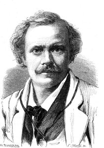NADAR (Gaspard Felix TOURNACHON) (1820-1910), escritor, caricaturista, aeronauta e fotógrafo francês. Gravura de 1867 de French School