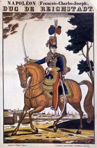 Napoleão II, filho do imperador Napoleão I (1769-1821), a cavalo - imagem de Epinal de French School