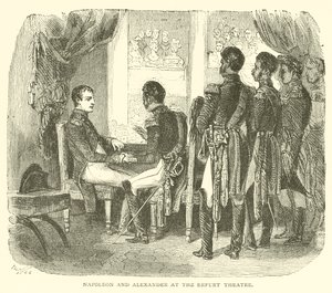 Napoleão e Alexandre no Teatro Erfurt (gravura) de French School