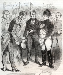 Napoleão confia na fé britânica - Napoleão Bonaparte embarca no navio britânico Bellerophon que o levará ao exílio para St Helene (Saint Helene) em 14 de Julho de 1815 - Napoleão Bonaparte embarca no navio britânico Bellerophon que o levará ao exílio de French School