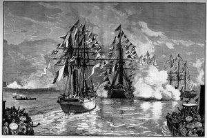 Nova Iorque: chegada ao porto da cidade do navio francês "l