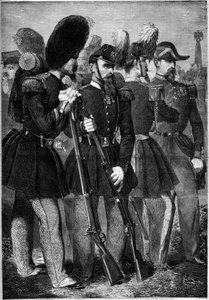 Novas fardas da guarda francesa imperiosa em 1860. Gravura em "Le Monde Illustré" n°165 de 9 de Junho de 1860. de French School