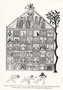 Arca de Noé, miniatura de um Comentário sobre o Apocalipse, ilustração da Ciência e Literatura na Idade Média e Renascença, escrita e gravada por Paul Lacroix, 1878 (bw phot de French School
