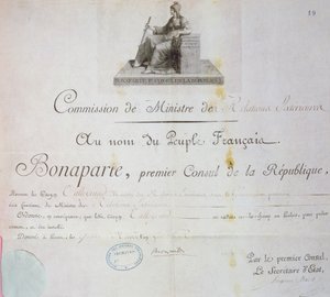 Nomeação de Charles Maurice de Talleyrand-Perigord (1754-1838) para o cargo de Ministro dos Negócios Estrangeiros, c.1797 de French School