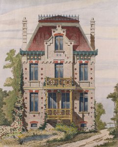 Norman villa em Villers sur mer, Normandia, ilustração do The des Moniteur arquitetos, 1883 (gravura a cores) de French School