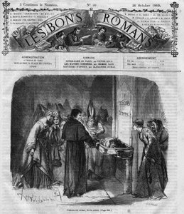 Série de romances: "Notre Dame de Paris" de Victor Hugo (1802-1885). O padre decide adotar Quasimodo. Gravação em "Les bons romances". de French School