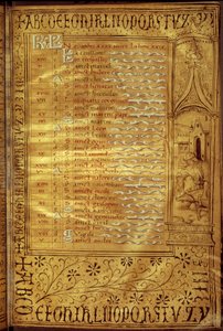 Página do calendário de novembro: representação de um camponês a descobrir um porco. Manuscrito francês de French School