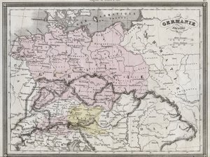 Antiga Germânia - Placa extraída do "Atlas Universal da Geografia Antiga e Moderna para Escolas Residenciais" por Vuillemin - ca. 1845 de French School