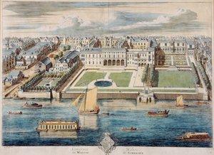 Antiga casa de Somerset na costa, gravada por Jean Benoit Winckler de French School