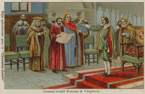 Oliver Cromwell prestou juramento como Lord Protector da Inglaterra, Escócia e Irlanda, 1653 de French School