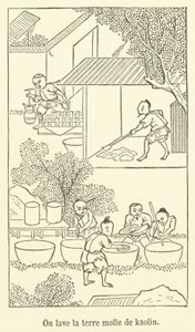 A argila macia de caulim é lavada (gravura) de French School